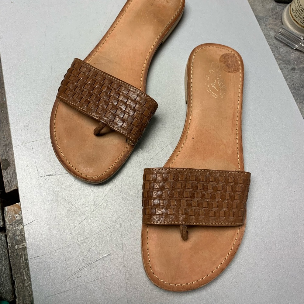 Seychelles Brown Woven Leather Slide Sandals
